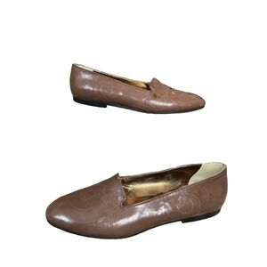 Vintage Joan Helpern Brown Leather Flats Made in Italy Swirl Women's Size 6B